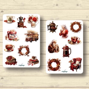 Sticker Weihnachten Weihnachtskaffee Kaffee Weihnachtsmann Winter Winterzeit, Aufkleber Planner Stickers, cute Scrapbooking Stickers