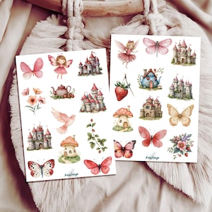 Ensemble d'autocollants petits châteaux de fées, papillons