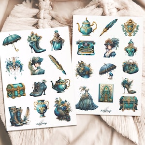 Sticker Set viktorianisch Petrol, vintage