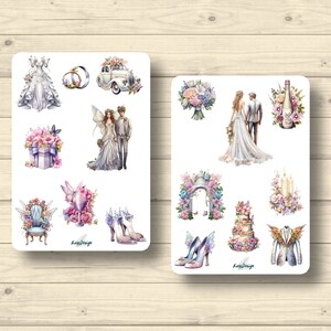 Set de pegatinas hadas boda anillos de boda pastel boda coche vestido de novia, pegatinas planificador pegatinas, lindas pegatinas scrapbooking