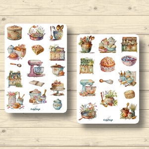 Zestaw naklejek vintage retro kuchnia urządzenia kuchenne pieczenie ciast, naklejki planner, urocze naklejki do scrapbookingu