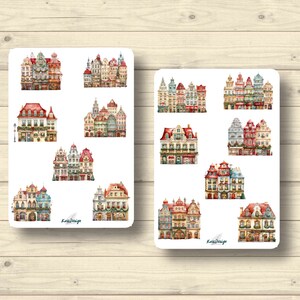 Sticker Weihnachten Häuser mit Weihnachtsdeko Gebäude Stadt Winter Winterzeit, Aufkleber Planner Stickers, cute Scrapbooking Stickers
