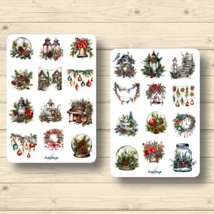 Sticker  Weihnachten Weihnachtsdeko Gläser Laternen Tannenzweige Weihnachtskugeln, Aufkleber Planner Stickers, cute Scrapbooking Stickers