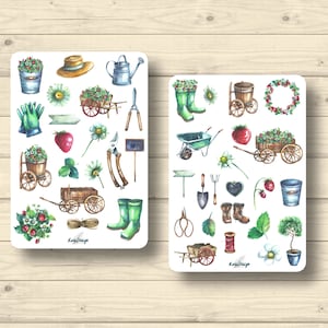 Sticker Set Garten Gartengeräte Erdbeergarten, Aufkleber Planner Stickers, cute Scrapbooking Stickers