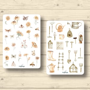 Sticker Set, Sonnenblumen, Garten, Gartengeräte, Aufkleber Planner Stickers, cute Scrapbooking Stickers