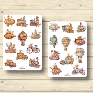Sticker Set, Steampunk Fahrzeuge, Technik, Vehicle, Aufkleber Planner Stickers, cute Scrapbooking Stickers