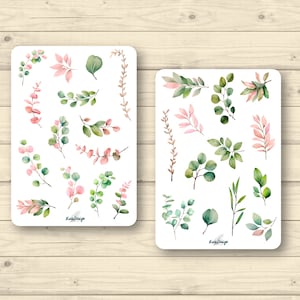 Set de pegatinas hojas de eucalipto verde rosa