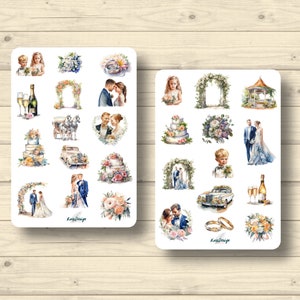 Sticker Set Hochzeit Braut Bräutigam Torte Hochzeitspaar Hochzeitsauto Eheringe Blumenkinder Aufkleber Planner Stickers, Scrapbook Stickers