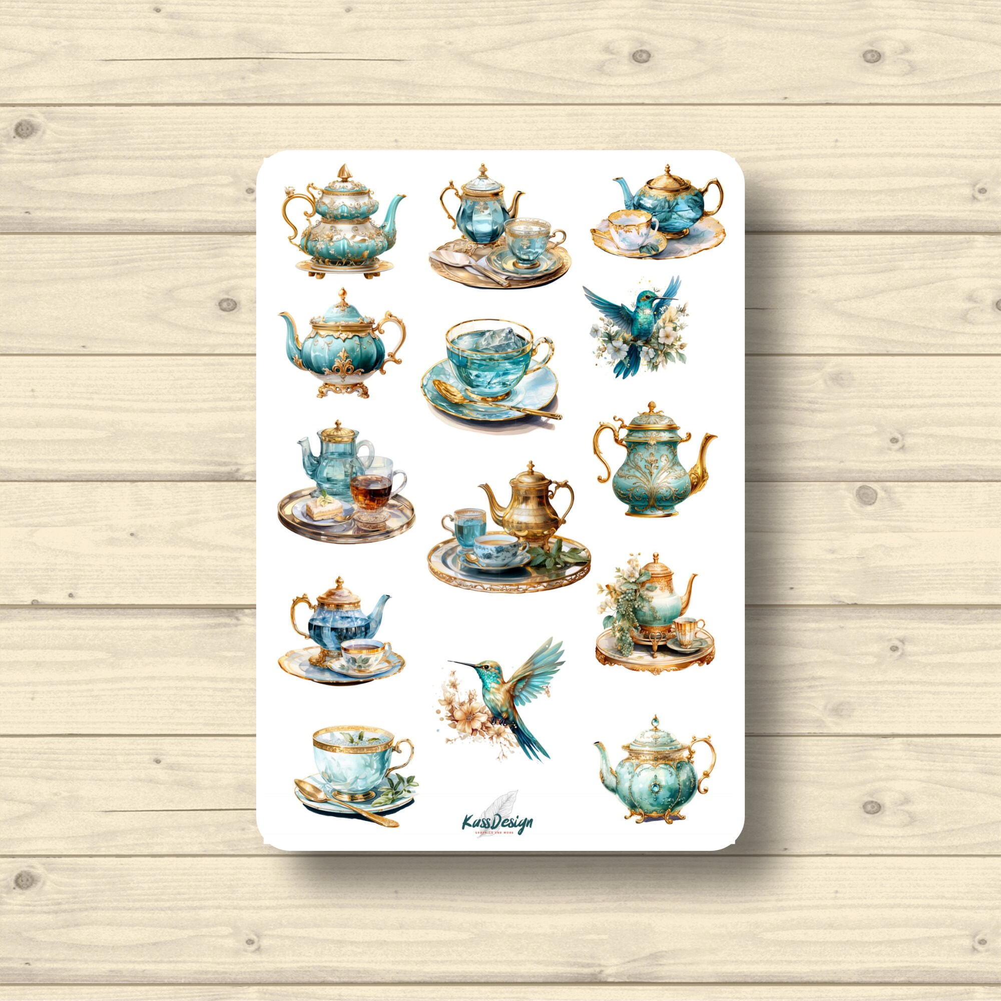 Sticker Sheet Tea Teacups Teapots vintage