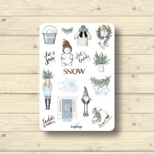 Sticker Sheet Winter Girls Schneemann Schlittschuhe grüne Tanne Aufkleber Planner Stickers, Scrapbook Stickers