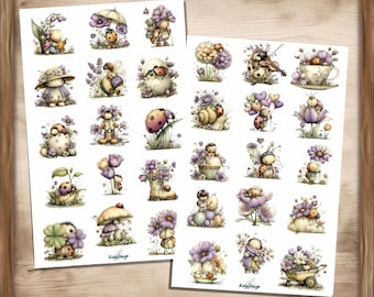 Ladybug Sticker Set – Cute Spring Animals, Flowers, Mushrooms, Cottagecore, Pastel Nature Motifs, Cute Bug Stickers, Spring Decor