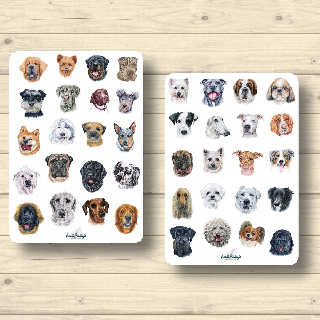 Sticker Set Dogs Many Dog Breeds Heads Animals Nature Stickers Planner ...