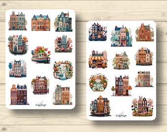 Sticker Set, Amsterdam, Houses, Buildings, Stickers Planner Stickers, cute Scrapbooking Stickers