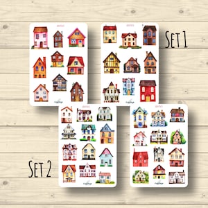 Set di adesivi, case, edifici, 2 set, adesivi per pianificatore di adesivi, simpatici adesivi per scrapbooking