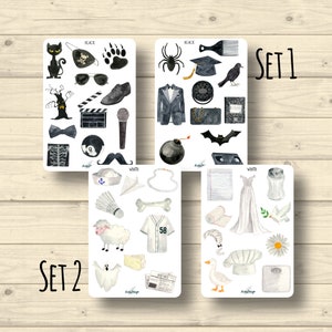 Sticker Sets, Black or White, schwarze oder weiße Motive, Halloween, Hochzeit, 2 Sets, Aufkleber Planner Stickers, Scrapbook Stickers