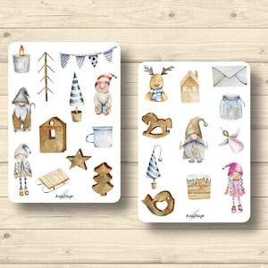 Sticker Set Weihnachten skandinavisch Winter Weihnachtsgnome Bäume Holzdeko, Aufkleber Planner Stickers, cute Scrapbooking Stickers