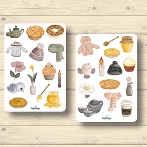 Set di adesivi autunno inverno cose maglione cappello miele torta di mele sciarpa da tè, adesivi adesivi pianificatore, simpatici adesivi per scrapbooking