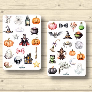 Sticker Set Halloween Cartoon Comic Kürbisse Geister Vampir Fledermaus, Aufkleber Planner Stickers, cute Scrapbooking Stickers