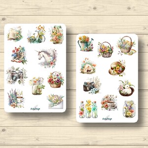 Set di adesivi, bellissimi fiori primaverili, unicorno, primavera, adesivi per pianificatore, simpatici adesivi per scrapbooking
