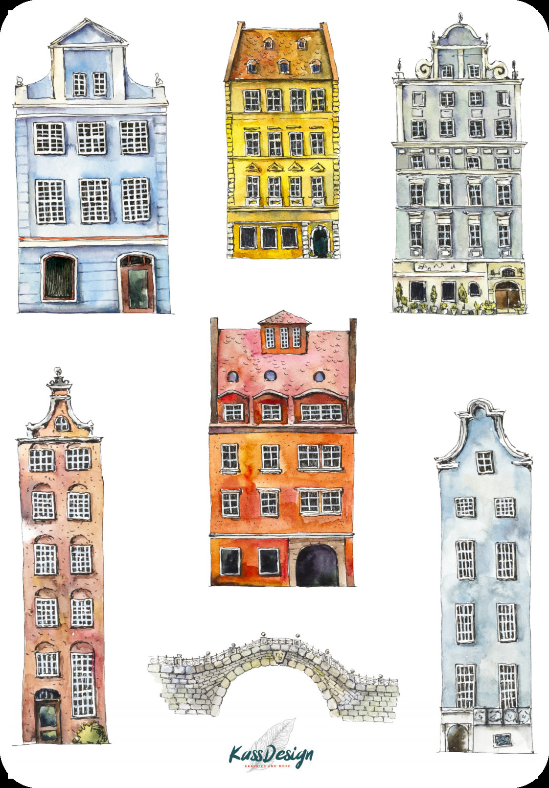 Sticker Set, Amsterdam, Houses, Buildings, Planner Stickers, Cute ...