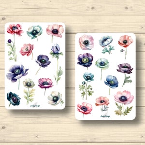 Sticker Set Blumen Anemonen Buschwindröschen Pflanzen floral Blüten Frühling Aufkleber Planner Stickers, Scrapbook Stickers