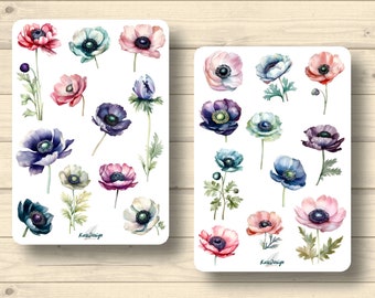 Sticker Set Flowers Anemones Wood Anemones Plants Floral Blossoms Spring Stickers Planner Stickers, Scrapbook Stickers