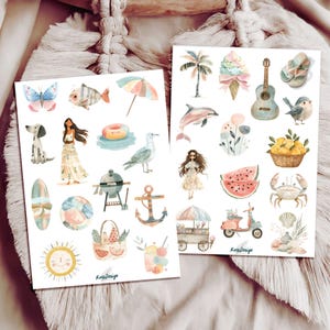 Ensemble d'autocollants Vacances à la plage en pastel