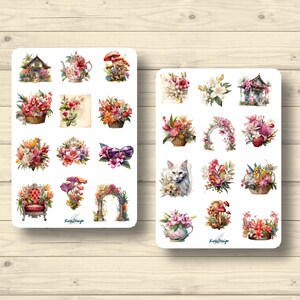 Sticker Set exotische Pflanzen Lilien Blumensträuße, Aufkleber Planner Stickers, cute Scrapbooking Stickers