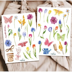 Set d'autocollants fleurs de printemps papillons