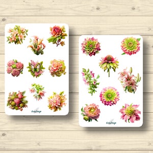 Sticker Set Blumen in Pink Blüten Lilie Calla Rose, Aufkleber Planner Stickers, cute Scrapbooking Stickers
