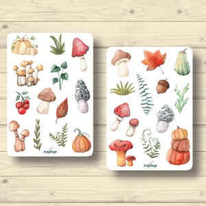 Sticker Set Herbst Pilze Farn Pflanzen Wald Waldpilze, Aufkleber Planner Stickers, cute Scrapbooking Stickers