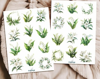 Lily of the Valley Sticker Set – White Flowers, Botanical, Spring Floral, Greenery Planner Stickers, Vintage Flowers