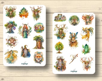 Sticker Set Celtic Fairies Forest Spirits Druids Magicians Stonehenge Stickers Planner Stickers Cute Scrapbooking Stickers