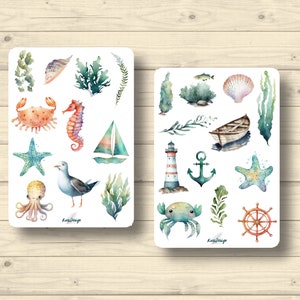 Stickerset schattige zeedieren oceaan zomer zee kinderstickers, stickers planner stickers, schattige scrapbooking stickers