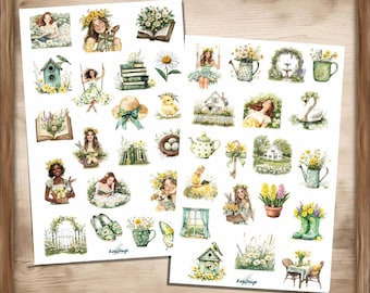 Daisy Cottagecore Sticker Set – Daisy Spring, Girls, Flowers, Garden, Vintage Spring, Floral Planner Stickers Pastel