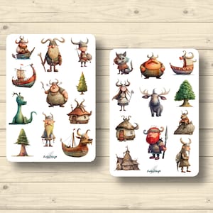 Sticker Set, kleine Wikinger, Comic, Kinderaufkleber, Aufkleber Planner Stickers, cute Scrapbooking Stickers