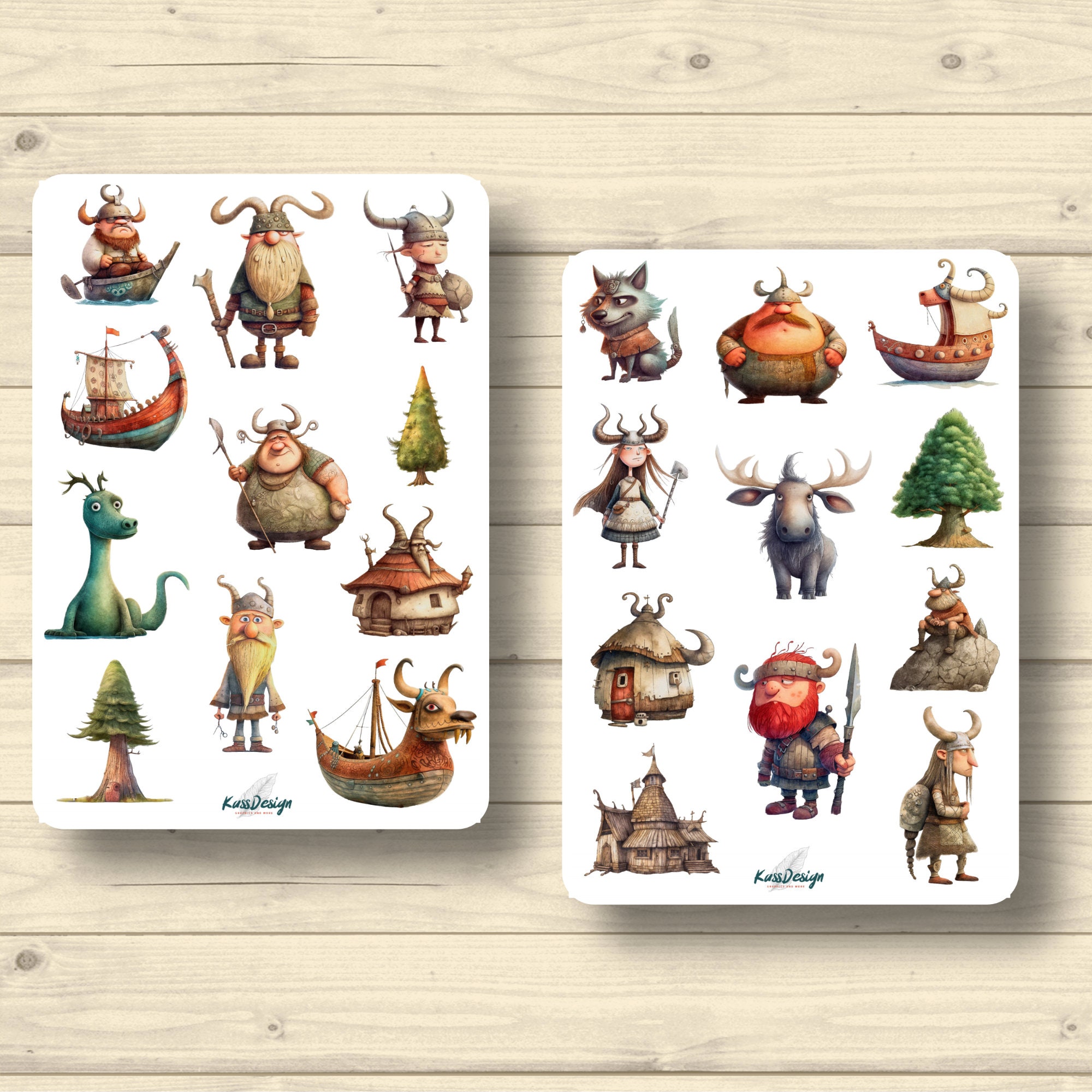 Sticker set, little Vikings, comic, children's stickers, sticker planner stickers, cute scrapbooking stickers