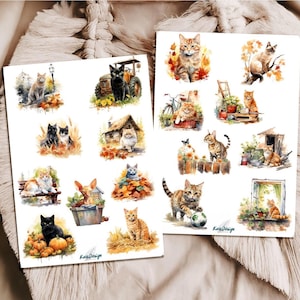 Ensemble d'autocollants Chats d'automne