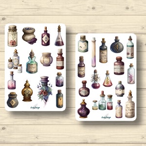 Ensemble d'autocollants, bouteilles vintage, pharmacie, alchimie, autocollants planificateur, autocollants scrapbooking mignons