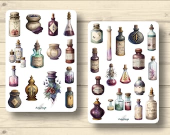 Sticker set, vintage bottles, pharmacy, alchemy, stickers planner stickers, cute scrapbooking stickers