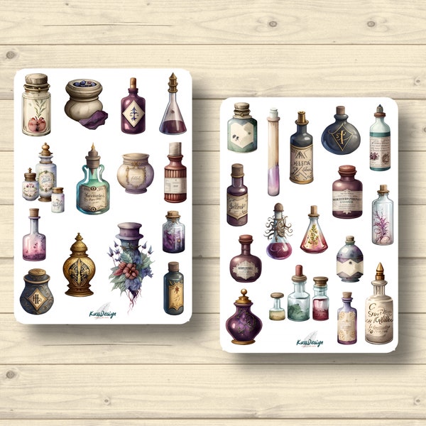 Sticker Set, vintage Flaschen, Apotheke, Alchemie, Aufkleber Planner Stickers, cute Scrapbooking Stickers