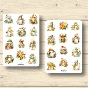 Sticker Set Weihnachten Tiere Schneemänner Pinguine floral Winter, Aufkleber Planner Stickers, cute Scrapbooking Stickers