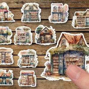 12 Sticker Set, Buchläden, Büchershops, vintage, Aufkleber Planner Stickers, cute Scrapbooking Stickers