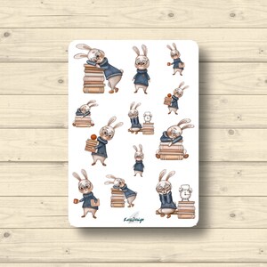 Sticker Blatt, Hase liebt Bücher lesen, Aufkleber Planner Stickers, cute Scrapbooking Stickers