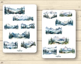 Sticker set mountain ranges and glaciers