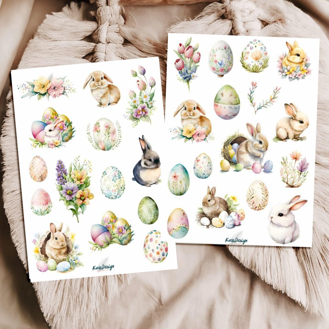 Oster Sticker Ostern Sticker Set mit Hasen, bunten Ostereiern & Frühlingsblumen ...