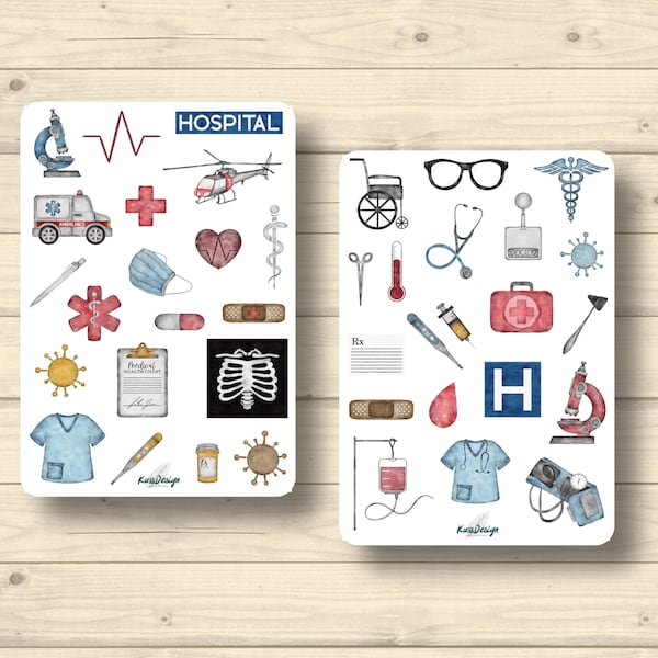 Sticker Set, Medizin, Arzt, Hospital, Krankenhaus, Aufkleber Planner Stickers, cute Scrapbooking Stickers
