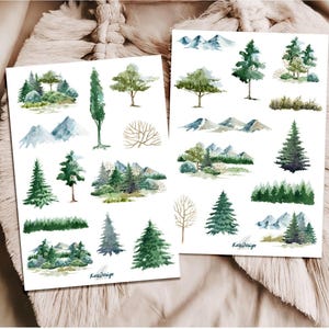 Set di adesivi alberi del paesaggio forestale