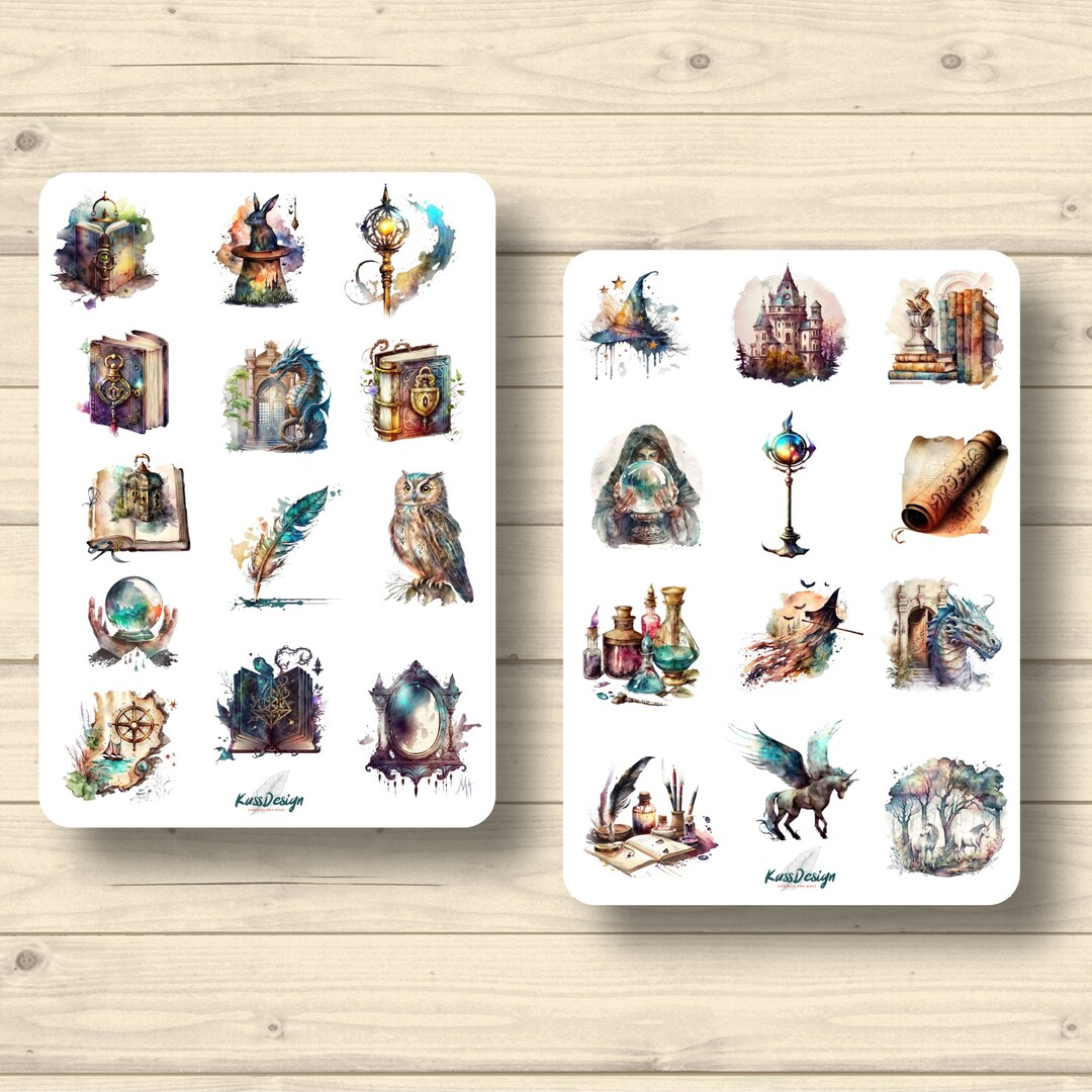 Magie Sticker Set – 2 Bögen, Mystische Motive (Hexe, Kristall, Tarot) Für Journal & Planer