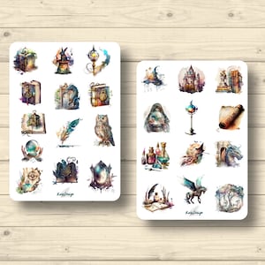 Sticker Set Magie Zauber Alchemie Hexe Zauberhut Eule, Aufkleber Planner Stickers, cute Scrapbooking Stickers